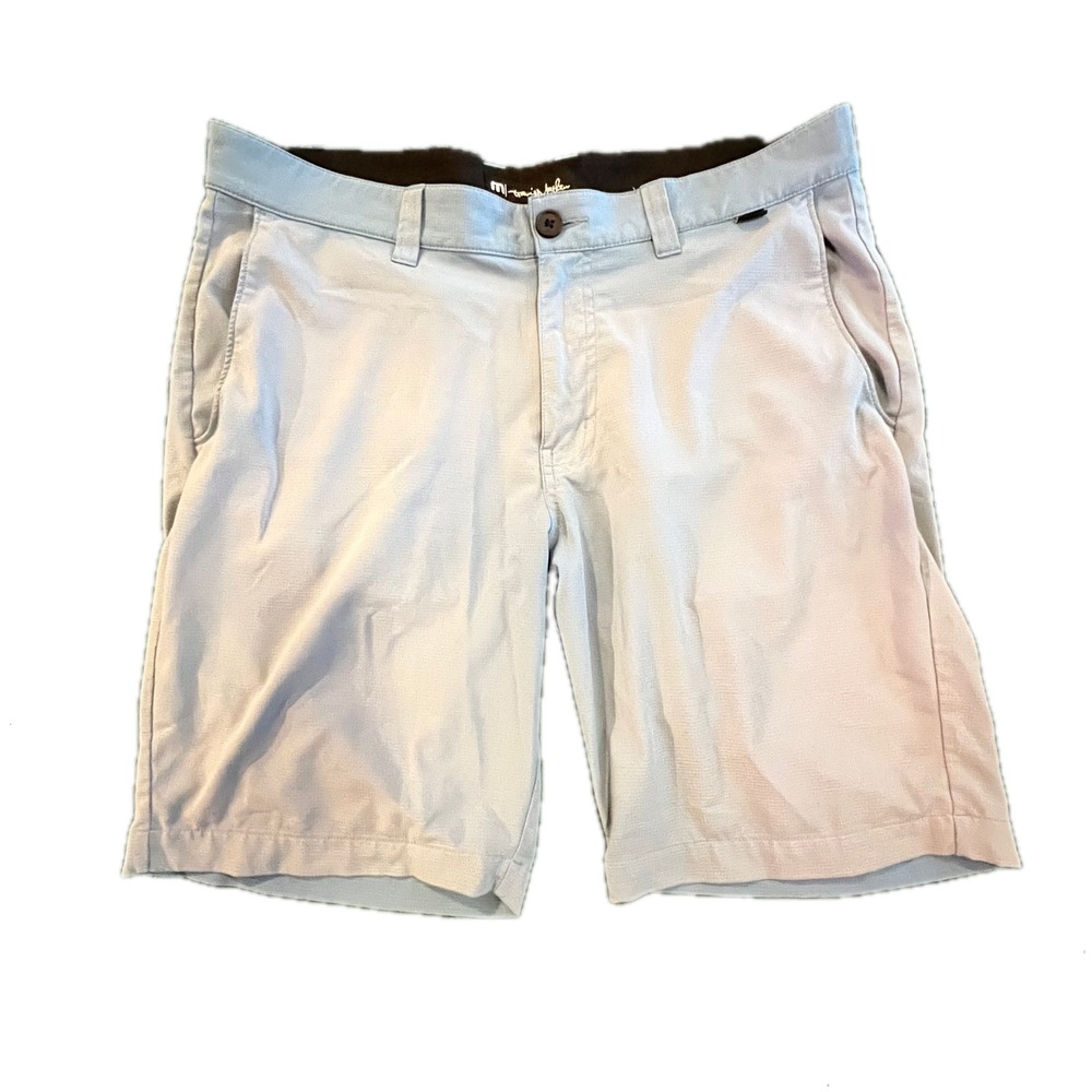 Mens TravisMathew 34 Excellent Light Blue Golf Shorts Solid Polyester Stretch - Picture 2 of 13